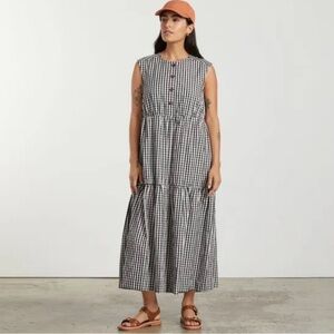 EVERLANE Black & White Gingham Tiered Midi Dress Sleeveless Cottagecore